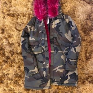 Pink fur lined, camo winter coat